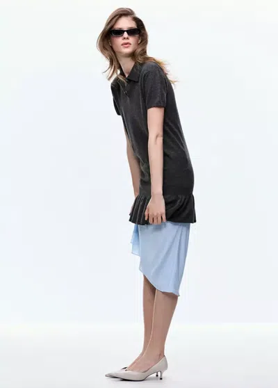 Mango Robe Maille Col Polo In Gris Anthracite