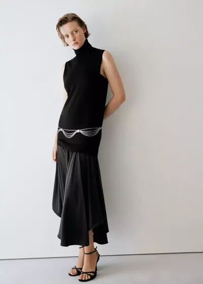 Mango Robe Maille Combiné Asymétrique In Noir