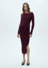 Mango Ribbed Knit Dress Maroon