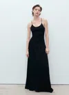 Mango Combined-fabric Long Dress Black In Noir
