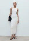 Mango Rib Knit V-neck Midi Dress In White