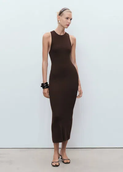 Mango Halter-neck Knitted Dress Chocolate In Brown
