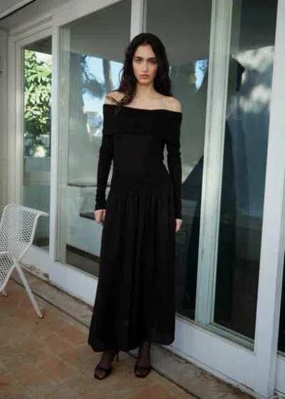 Mango Off-the-shoulder Knitted Dress Black