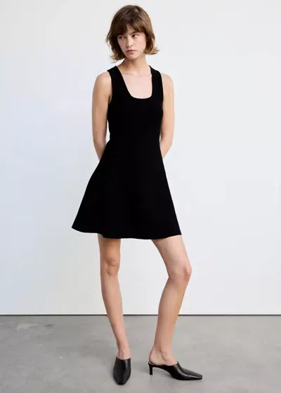 Mango Robe Maille Fine Évasée In Black