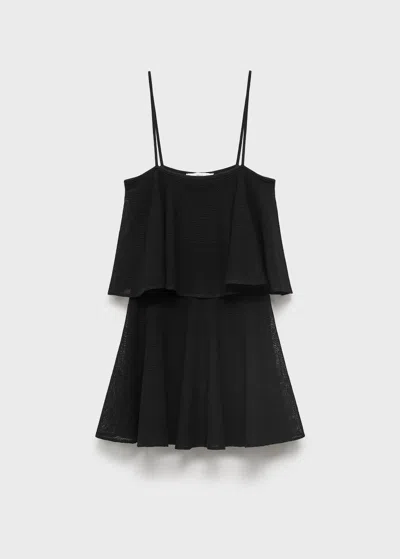 Mango Robe Maille Volant Noir - Femme - L -