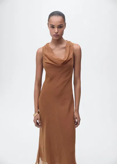 Mango Cowl Neck Sleeveless Dress In Brown
