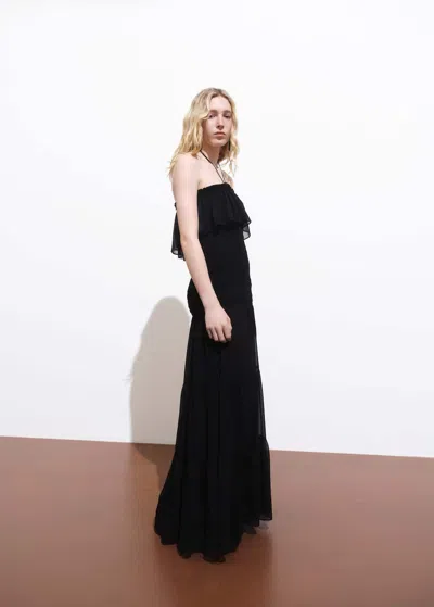 Mango Ruffle Maxi Dress Black