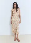 Mango Floral Midi-dress With Bow Ecru