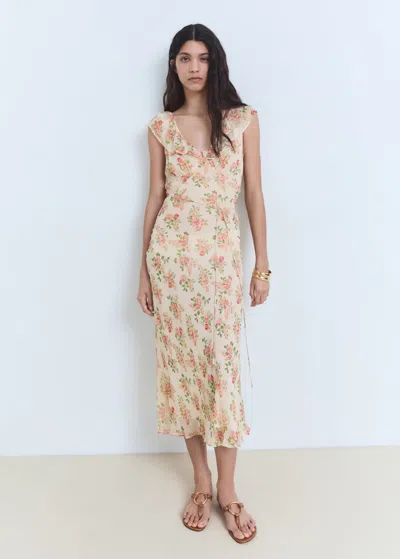 Mango Floral Midi-dress With Bow Ecru