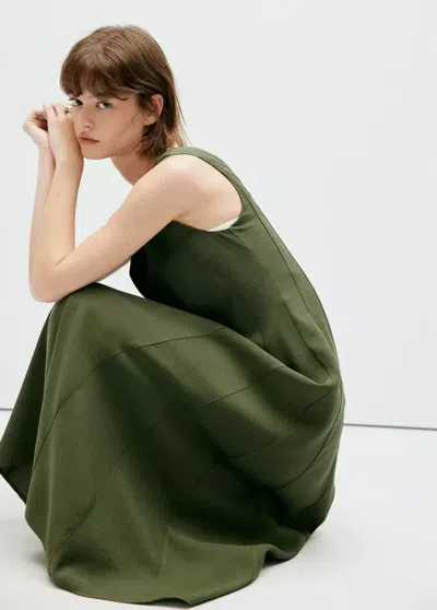 Mango Robe Midi À Col V In Brown