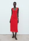 Mango Midi Dress With Ruffle Neckline Red