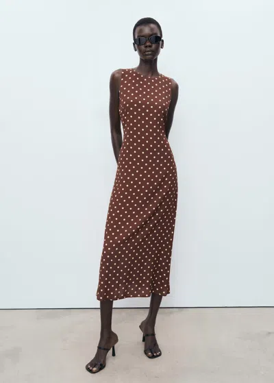Mango Polka Dot Midi Dress Brown