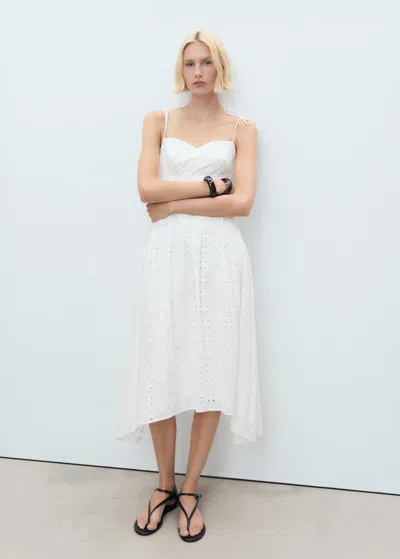 Mango Robe Midi Ajourée Blanc - Femme - M -