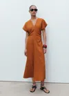 Mango Midi Dress With Gathered Sides Brown