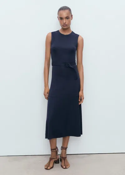 Mango Robe Midi Ceinture Bleu Marine - Femme - L -  In Blue