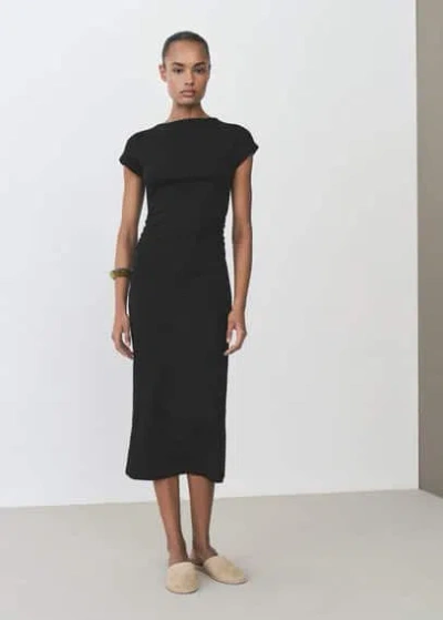 Mango Midi-dress With Draped Detail Black