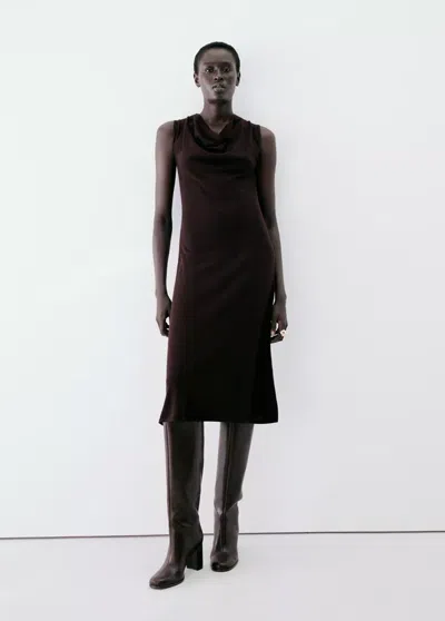 Mango Robe Midi Drapée In Bordeaux