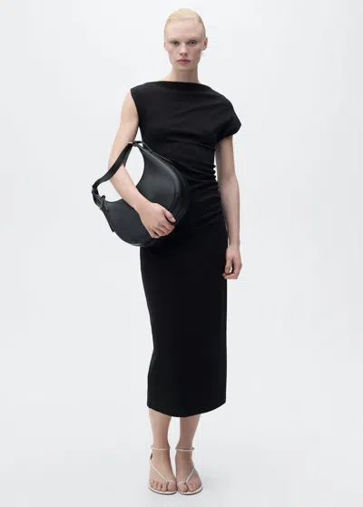 Mango Draped Midi-dress Black
