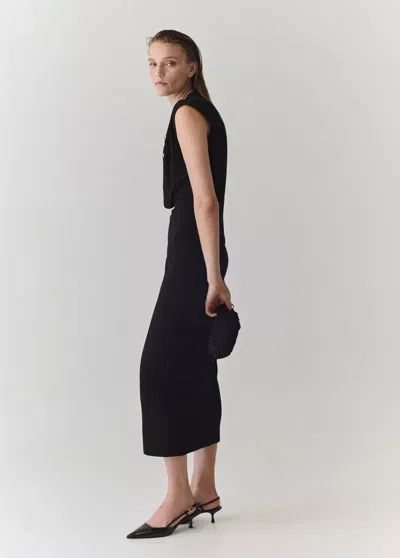 Mango Robe Midi Drapée In Noir