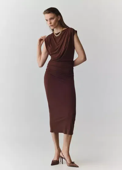 Mango Robe Midi Drapée Rouge-orangé In Rouge Orangé