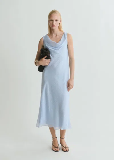 Mango Robe Midi Avec Décolleté Drapé Bleu Ciel - Femme - Xl -