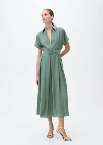 Mango Flared Midi-dress With Belt Green