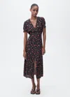 Mango Floral Print Midi Dress In Noir