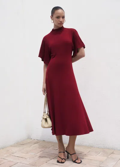 Mango Midi Dress With Bell Sleeves In Burgundy