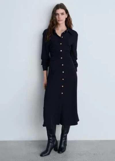 Mango Midi-dress With Draped Waist Dark Navy In Bleu Marine Foncé