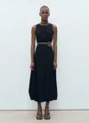 Mango Long Balloon Effect Dress Black In Black