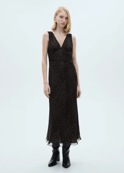 Mango Leopard V-neck Dress Black