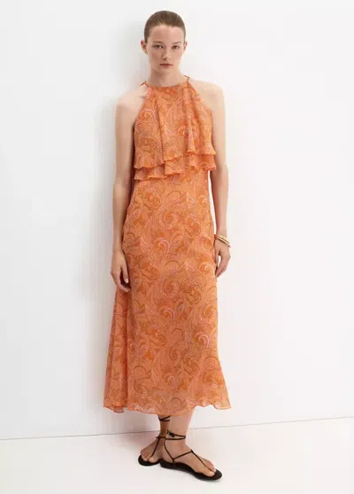 Mango Robe Paisley Volants In Orange