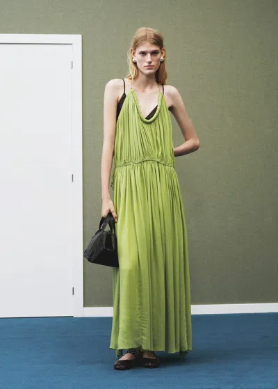 Mango Oversized Pleated Dress Green