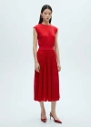 Mango Elastic Waist Pleated Dress Red In Rouge