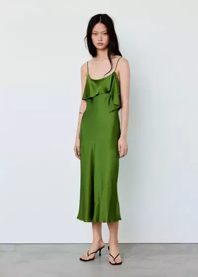 Mango Robe Satiné Détail Naud In Vert
