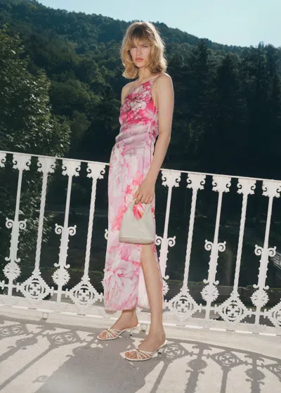 Mango Floral Asymmetrical Satin Dress In Pink