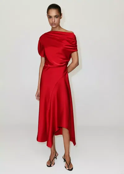 Mango Robe Satinée Asymétrique In Rouge