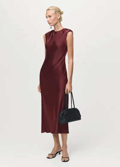 Mango Fitted Satin Dress Maroon In Red
