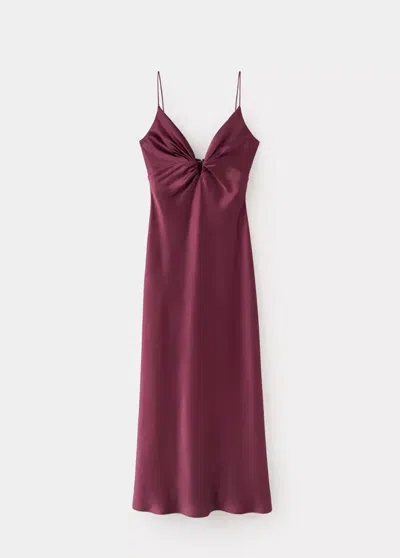 Mango Robe Satinée Col V In Grenat