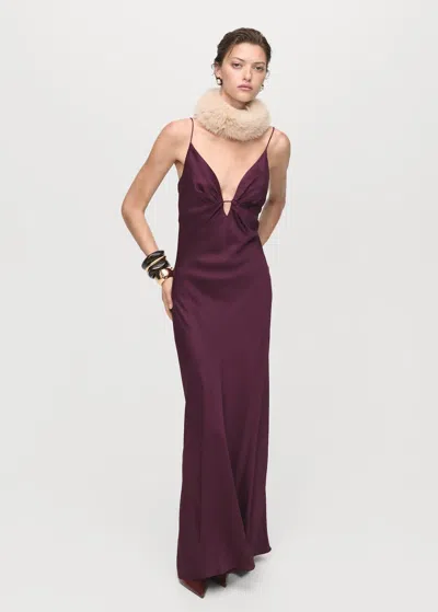 Mango V-neck Satin Dress Wine In Burgundy