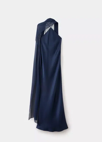Mango Robe Satinée Emmanchures Américaines In Blue