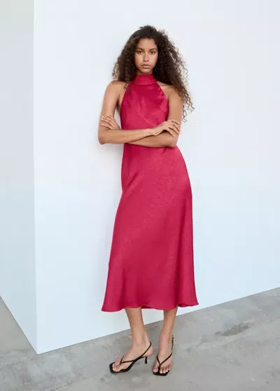 Mango Robe Satinée Emmanchures Américaines In Fuchsia