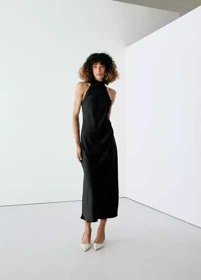 Mango Robe Satinée Emmanchures Américaines In Noir