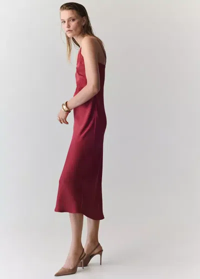 Mango Robe Satinée En Dentelle In Red