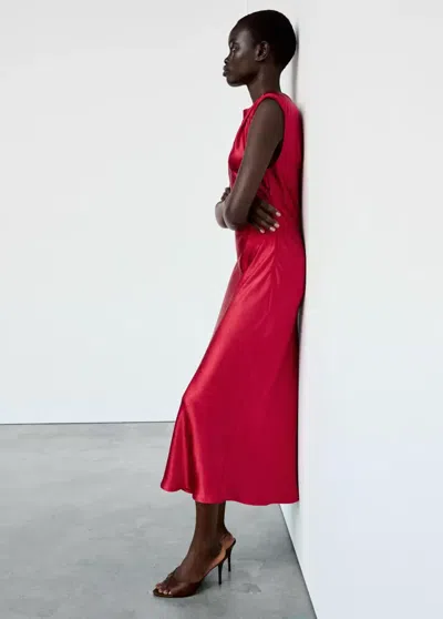 Mango Robe Satinée Épaulettes In Rouge