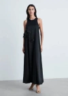 Mango Satin Maxi-flower Dress Black In Noir