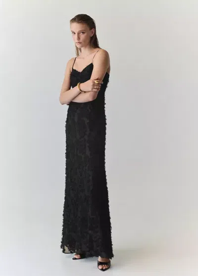 Mango Robe Semi-transparente Plumes In Noir