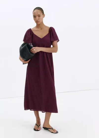 Mango Textured Dress With Gathered Detail In Maroon