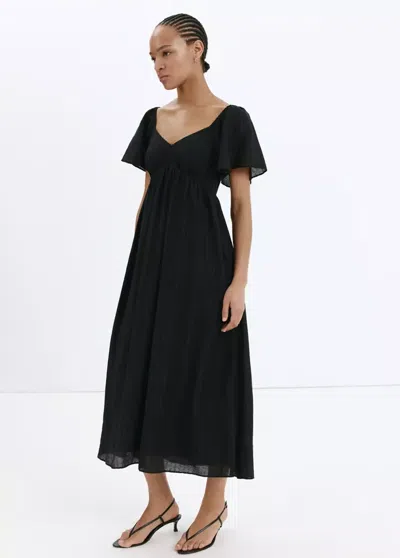 Mango Textured Dress With Gathered Detail In Black