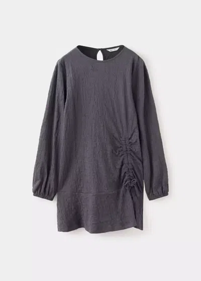 Mango Kids' Robe Texturée Avec Détail Froncé Sur Le Côté In Blue